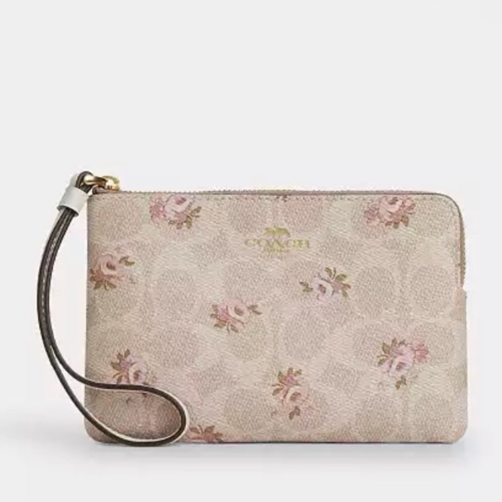 COACH NWT Pink Floral Signature Wristlet